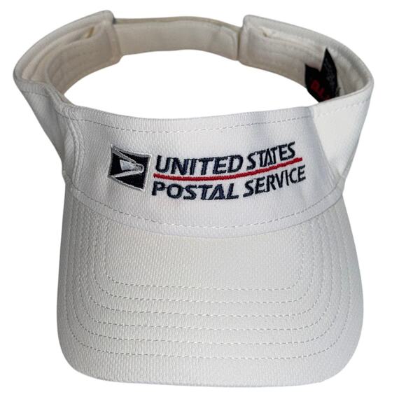 USPS US Postal Service Logo Mail Man White Sun Visor Adjustable Strap Workwear - Picture 1 of 6